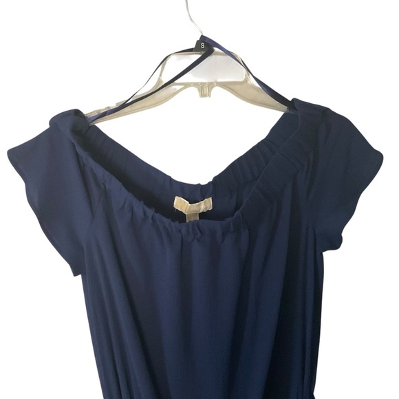 MICHAEL Michael Kors Blue Off-Shoulder Jumpsuit with Flutter Sleeves - Picture 4 of 11